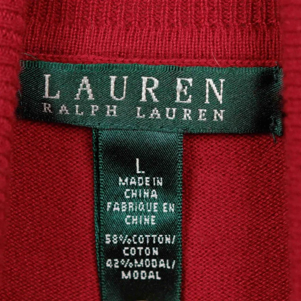 LAUREN RALPH LAUREN Classic Red Turtleneck Sweater Long Sleeve Cotton Modal Sz L